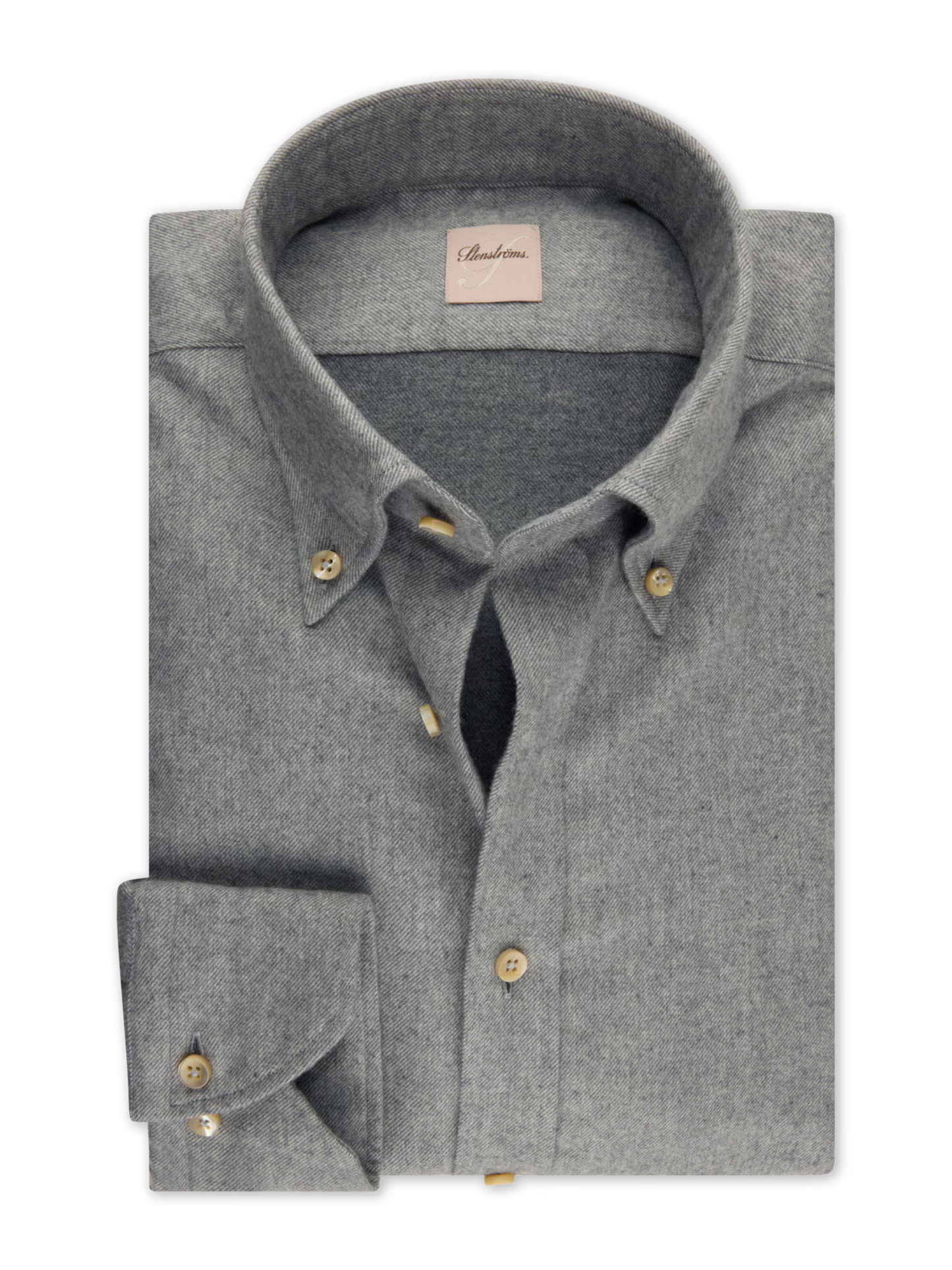 Stenströms Grey Luxury Flannel Sport Shirt in Regular Fit