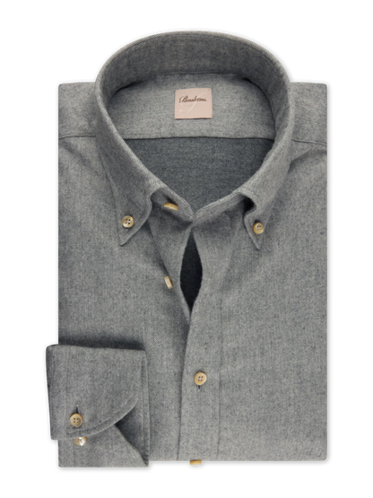 Stenströms Grey Luxury Flannel Sport Shirt in Regular Fit
