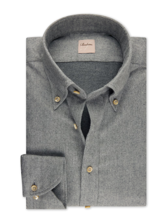 Stenströms Grey Luxury Flannel Sport Shirt in Regular Fit