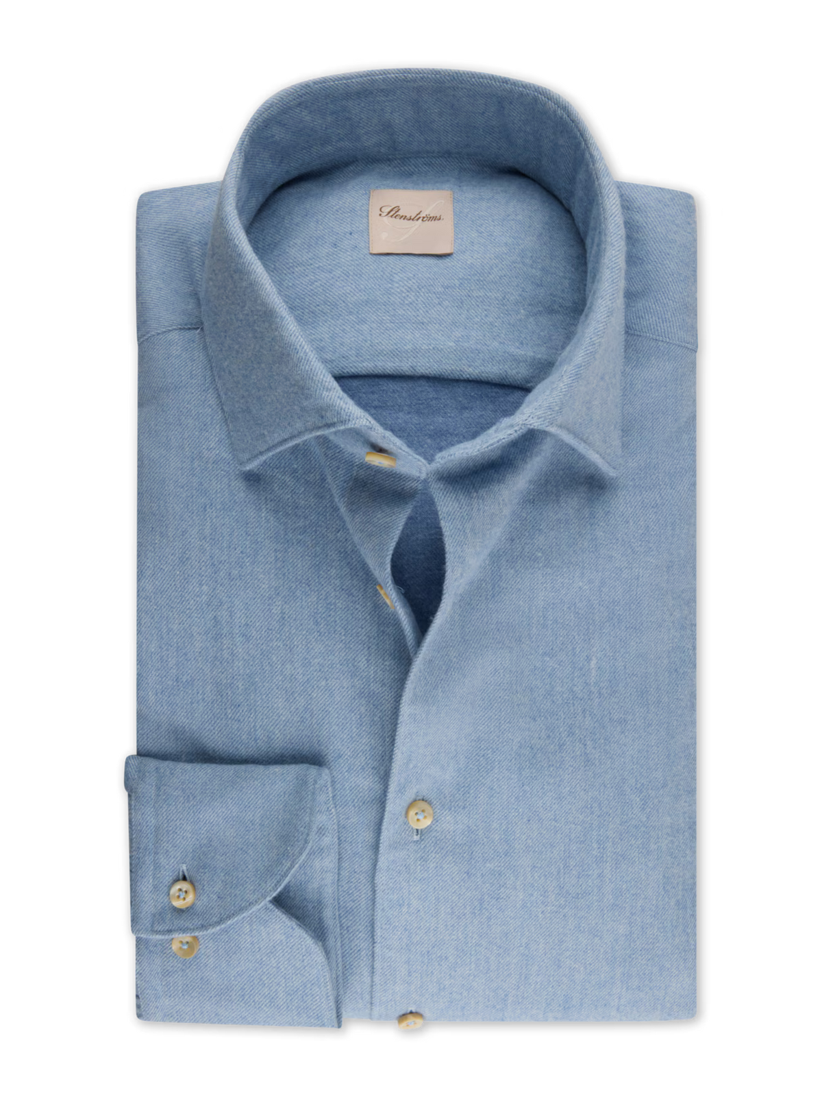 Stenströms Regular Fit Luxury Flannel Shirt in Light Blue