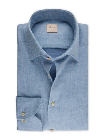 Stenströms Regular Fit Luxury Flannel Shirt in Light Blue