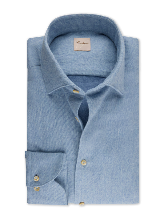 Stenströms Regular Fit Luxury Flannel Shirt in Light Blue