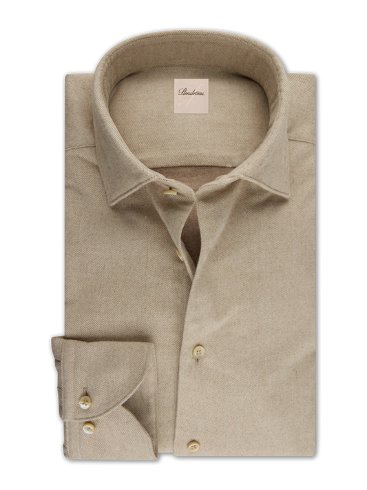 Stenströms Beige Luxury Flannel Sport Shirt in Regular Fit