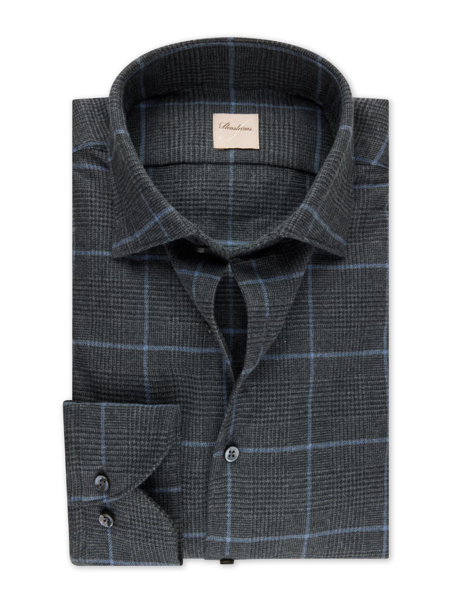 Stenströms Dark Grey Checked Luxury Flannel Sport Shirt in Regular Fit