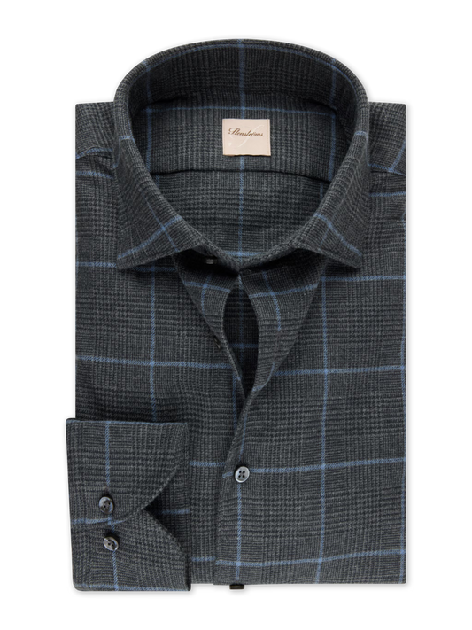 Stenströms Dark Grey Checked Luxury Flannel Sport Shirt in Regular Fit