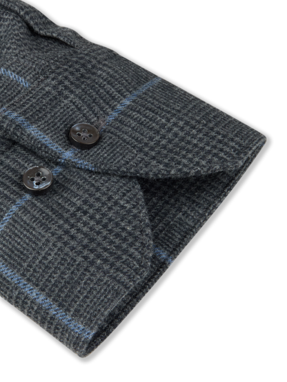 Stenströms Dark Grey Checked Luxury Flannel Sport Shirt in Regular Fit
