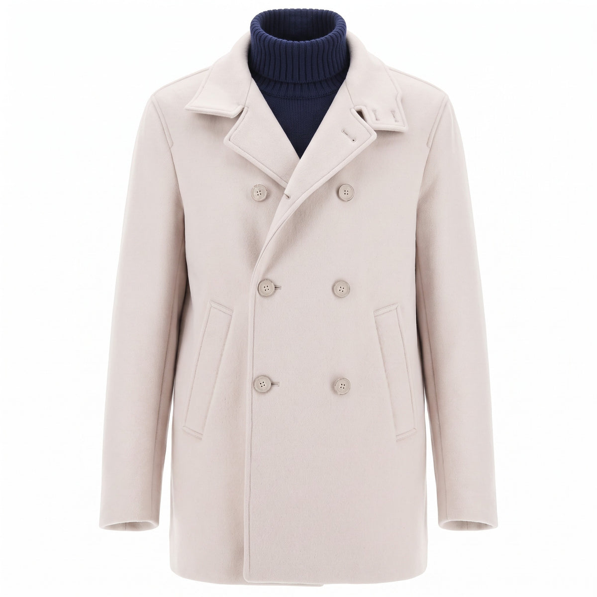 Herno Wool Blend Double Breasted Peacoat in Chantilly