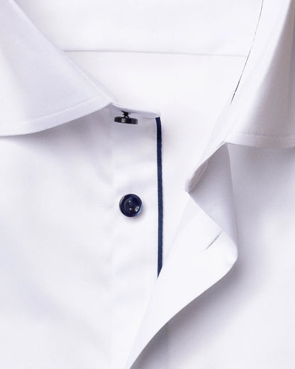 Eton Signature Twill Dress Shirt in White with Navy Details