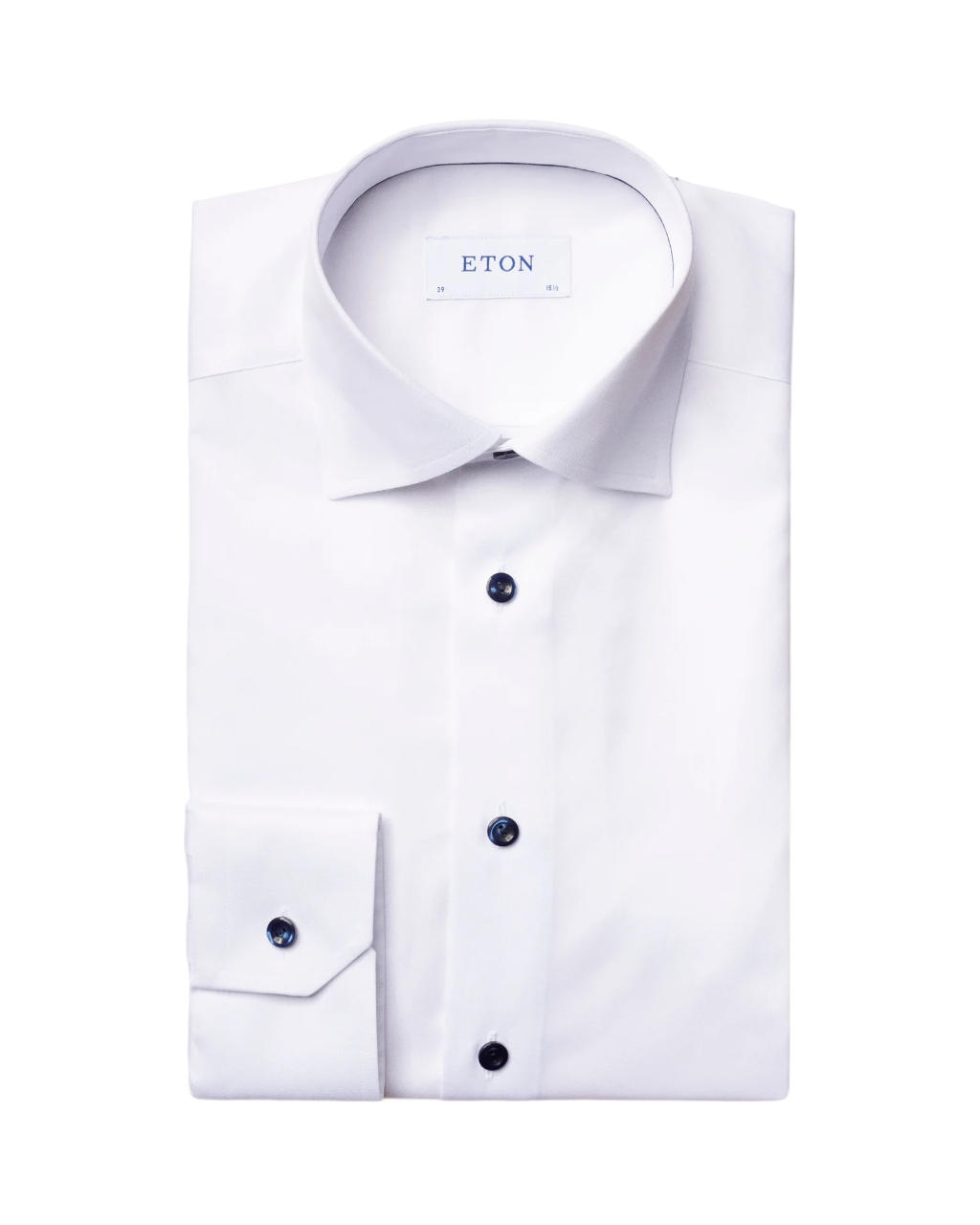 Eton Signature Twill Dress Shirt in White with Navy Details