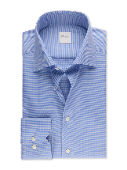 Stenströms Blue Houndstooth Twill Shirt in Regular Fit