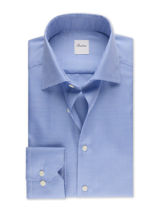 Stenströms Blue Houndstooth Twill Shirt in Regular Fit