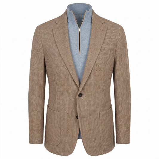 Fradi Knitted Linen & Cotton Super Light Jersey Jacket -Camel