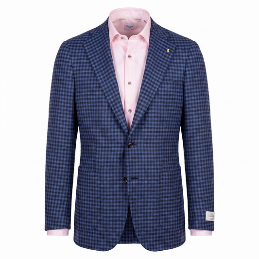 Belvest "Jacket in the Box" 100% Wool Sport Coat in Mid Blue Check