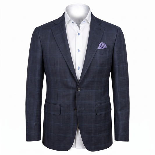 Canali Kei Model Wool Sport Coat in Midnight Plaid