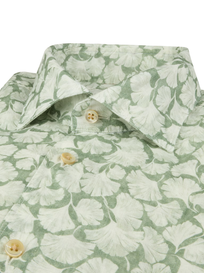 Stenströms Light Green Patterned Linen Shirt in Slim Fit