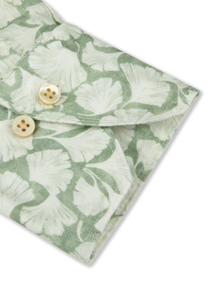 Stenströms Light Green Patterned Linen Shirt in Slim Fit