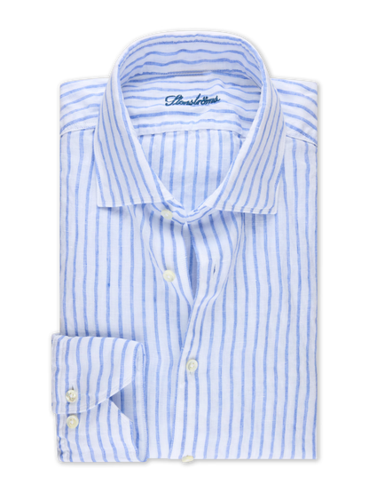 Stenströms Blue Striped Linen Shirt in Slim Fit