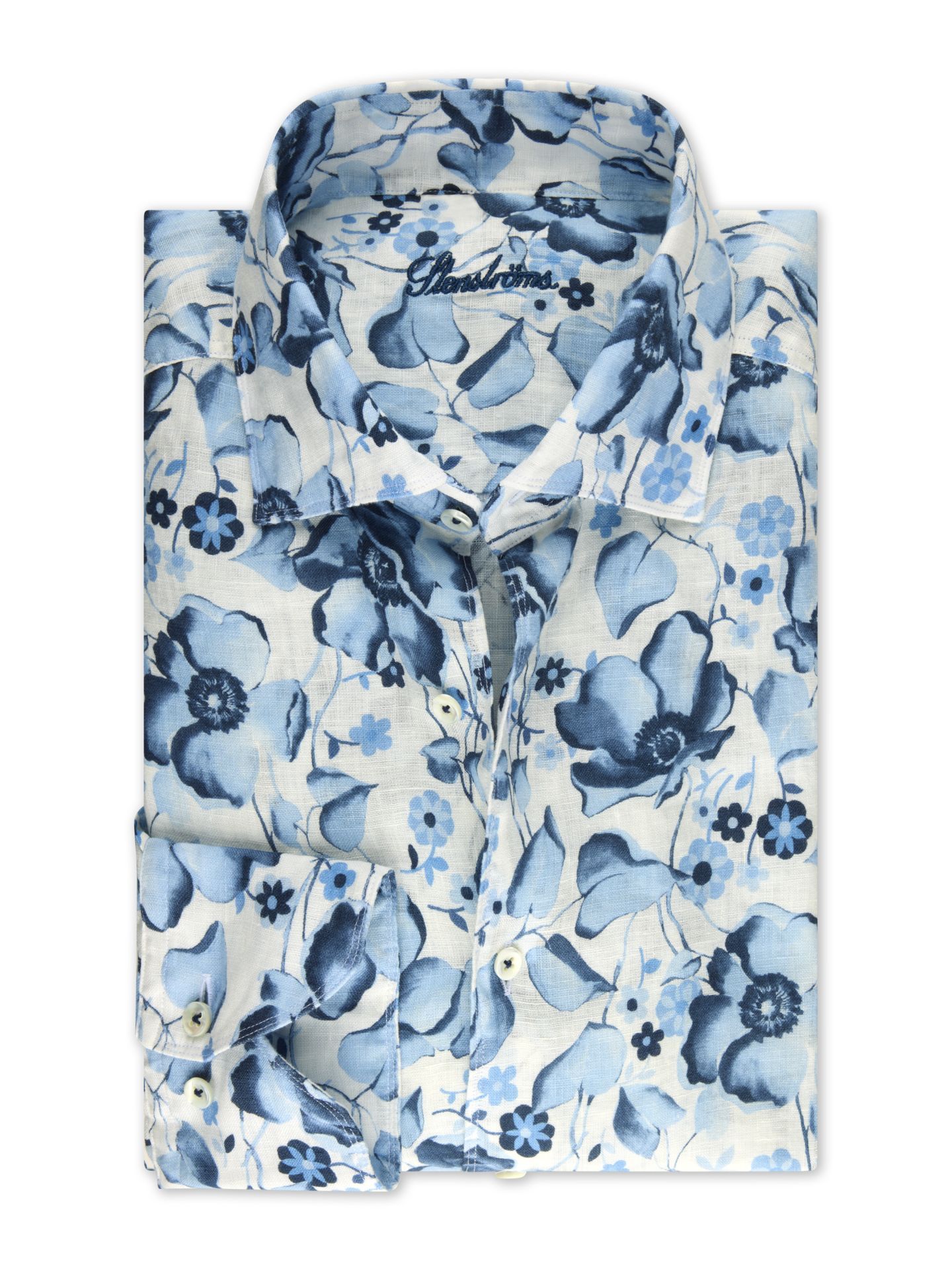 Stenstroms Floral Linen Shirt-Blue