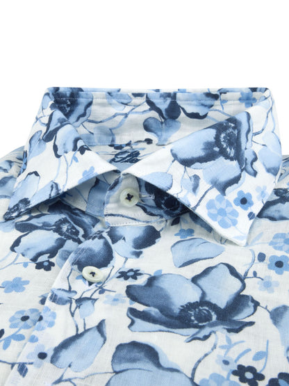 Stenstroms Floral Linen Shirt-Blue