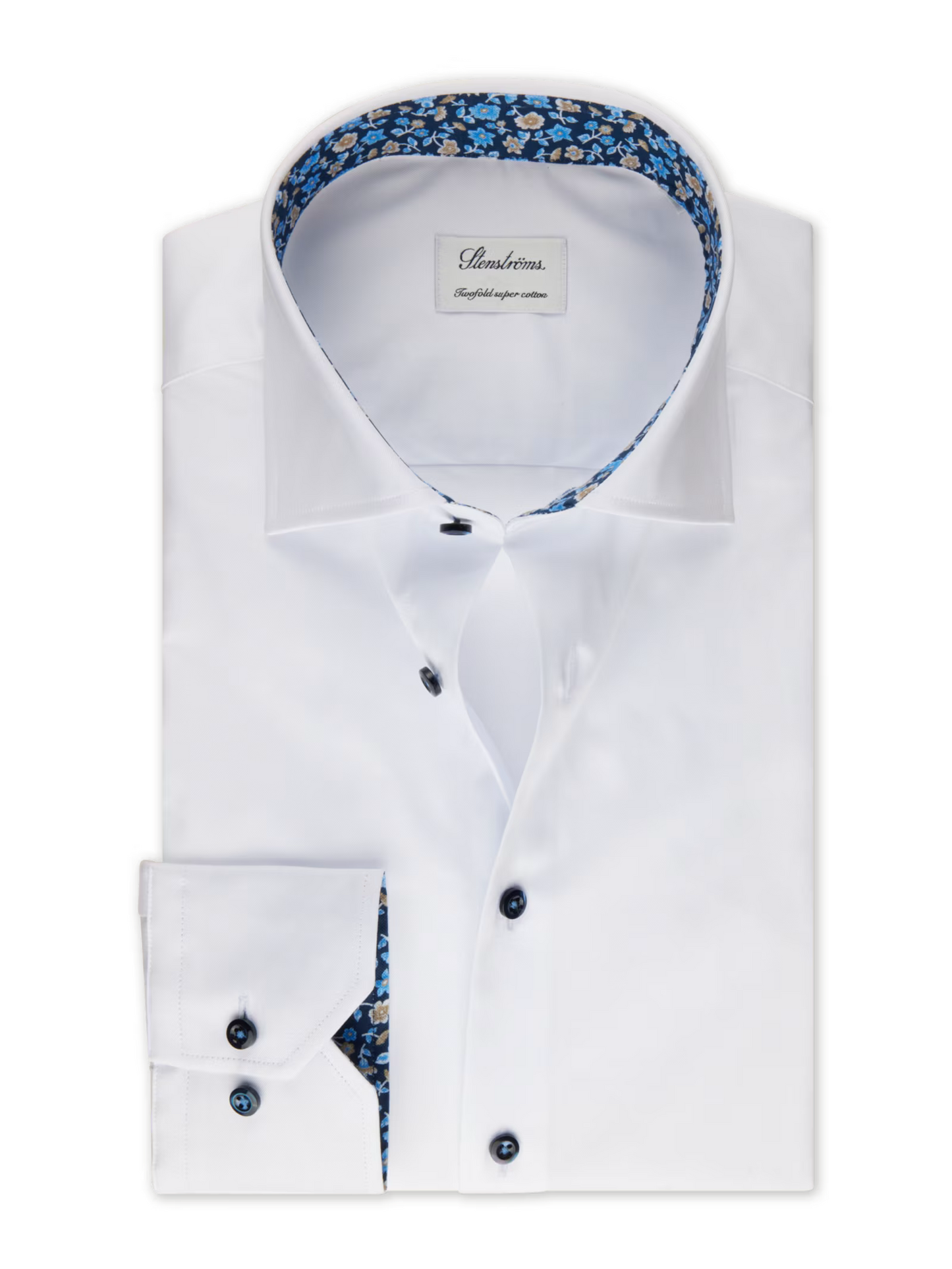 Stenstroms Floral Contrast Twill Sport Shirt in White