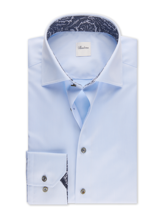 Stenströms Regular Fit Contrast Twill Shirt in Light Blue