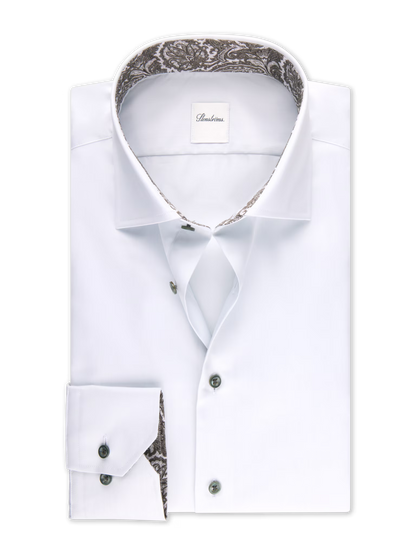 Stenströms Regular Fit Contrast Twill Shirt in Light Grey