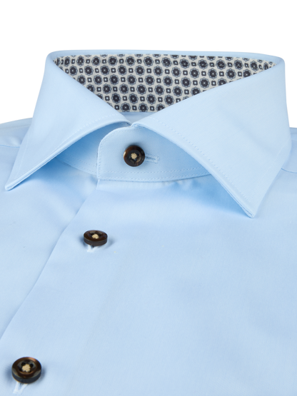 Stenströms Light Blue Twill Shirt with Brown Contrast Buttons in Slim Fit