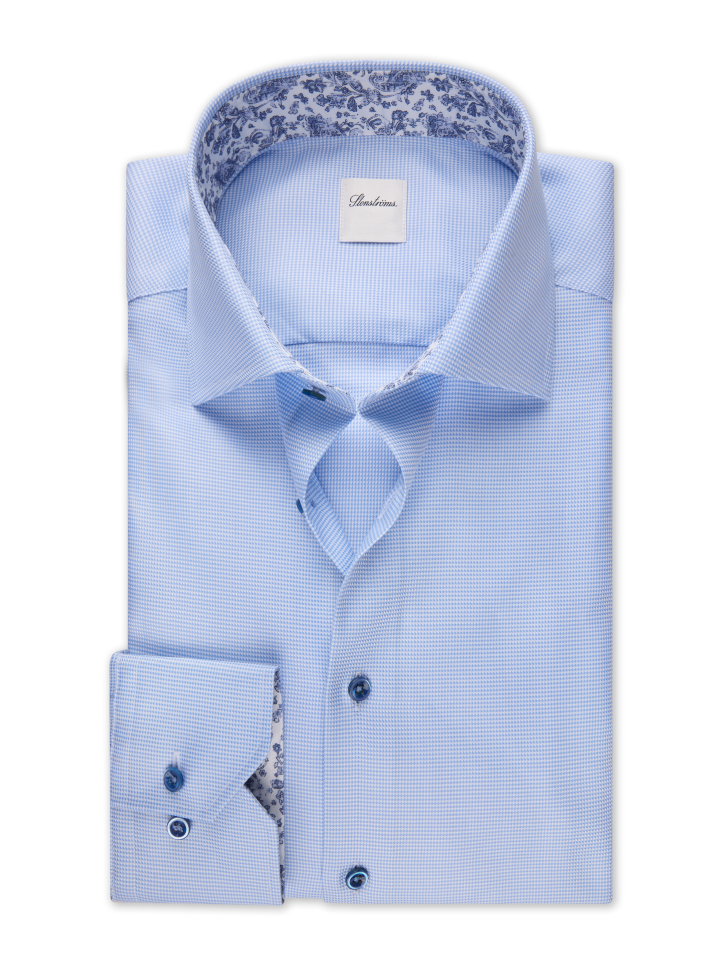 Stenströms Blue Micro Patten Shirt with Floral Contrast in Slim Fit