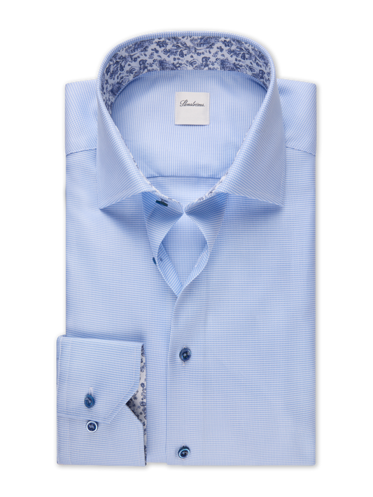 Stenströms Blue Micro Patten Shirt with Floral Contrast in Slim Fit