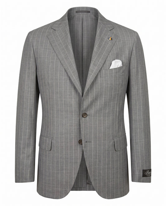 Belvest Super 120’s Wool Suit in Light Gray Pinstripe