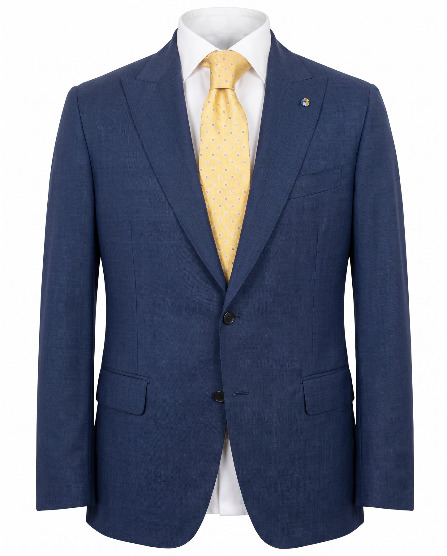 Belvest Super 120’s Wool Peak Lapel Suit in Mid Royal Blue Micro Check