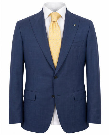 Belvest Super 120’s Wool Peak Lapel Suit in Mid Royal Blue Micro Check