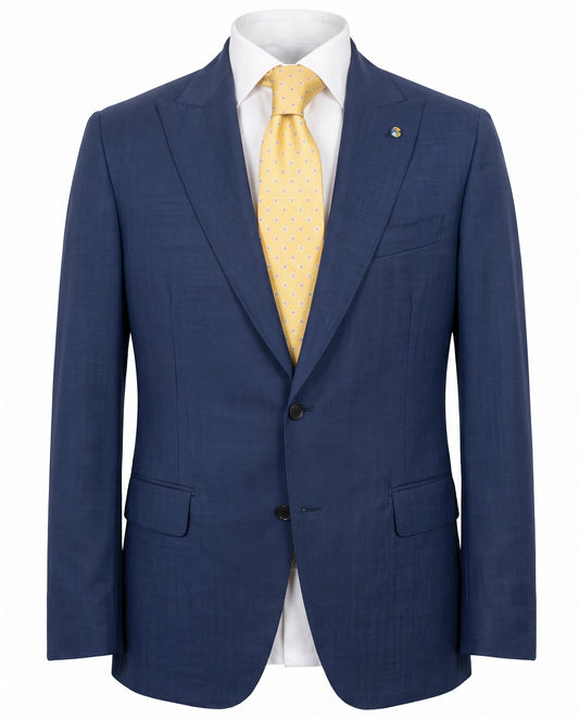 Belvest Super 120’s Wool Peak Lapel Suit in Mid Royal Blue Micro Check
