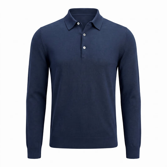 Gran Sasso Silk and Merino Wool Polo Sweater in Navy