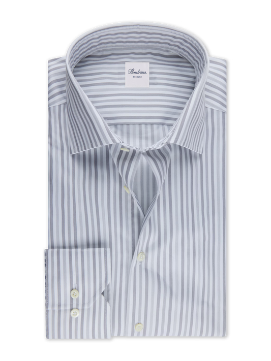 Stenströms Grey Striped Twill Shirt in Slim Fit