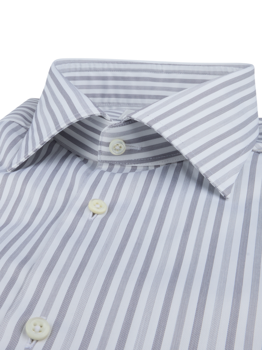 Stenströms Grey Striped Twill Shirt in Slim Fit