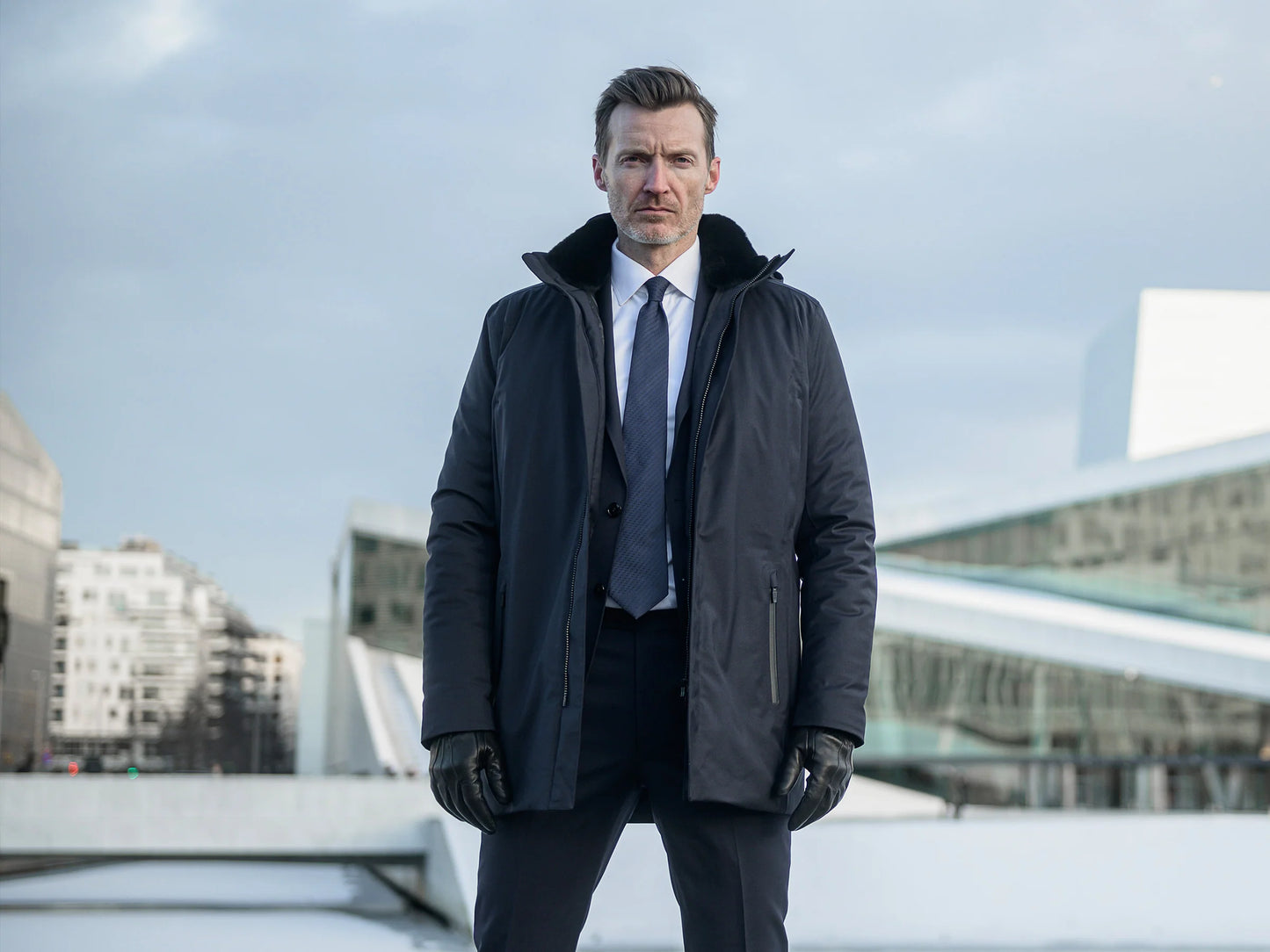 UBR Regulator Savile Wool Parka  with Removable Hood  in Dark Navy
