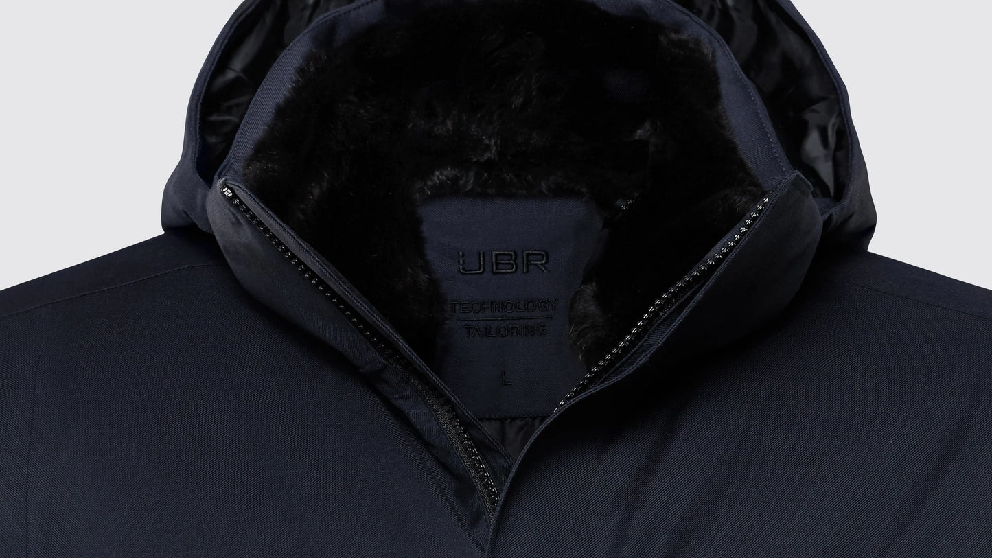 UBR Regulator Savile Wool Parka  with Removable Hood  in Dark Navy