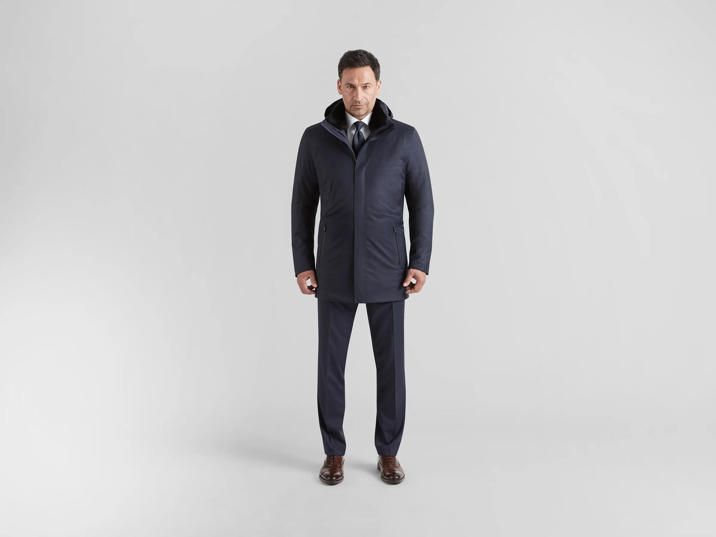 UBR Regulator Savile Wool Parka  with Removable Hood  in Dark Navy