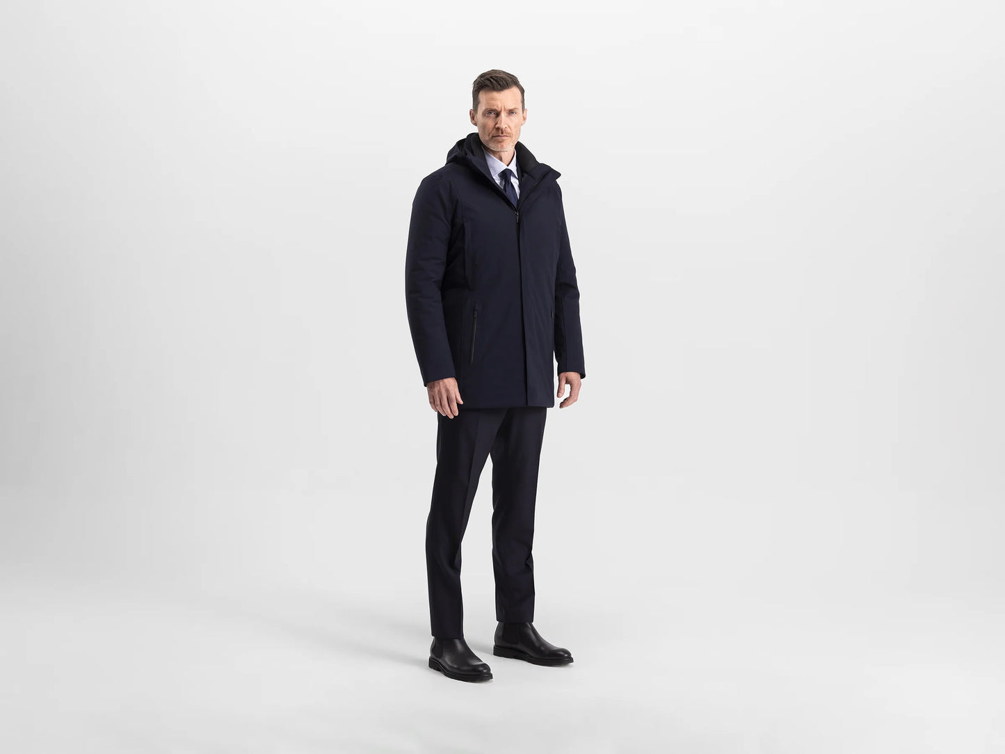 UBR Regulator Savile Wool Parka  with Removable Hood  in Dark Navy
