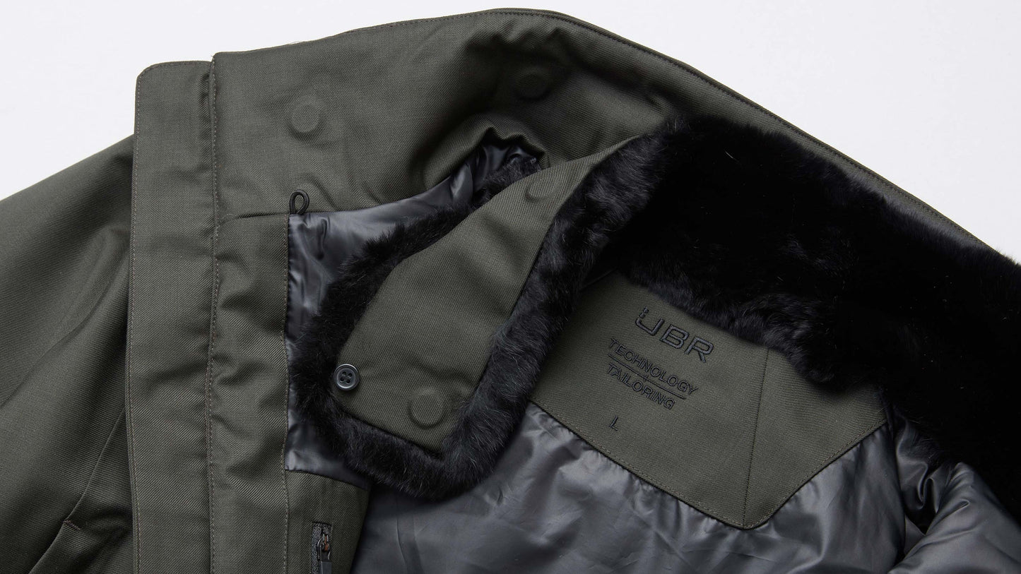 UBR Regulator Savile Wool Parka  with Removable Hood  in dark Olive