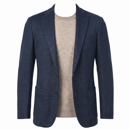 Fradi Knitted Linen & Cotton Super Light Jersey Jacket in Navy Blue