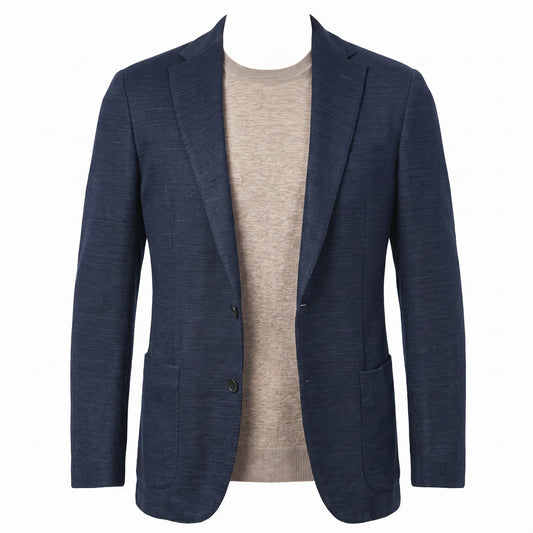 Fradi Knitted Linen & Cotton Super Light Jersey Jacket in Navy Blue