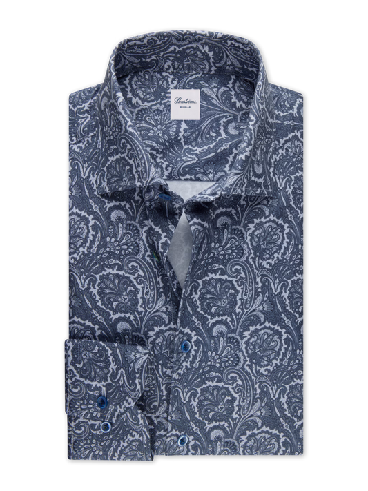 Stenströms Light Blue Patterned Twill Shirt in Slim Fit