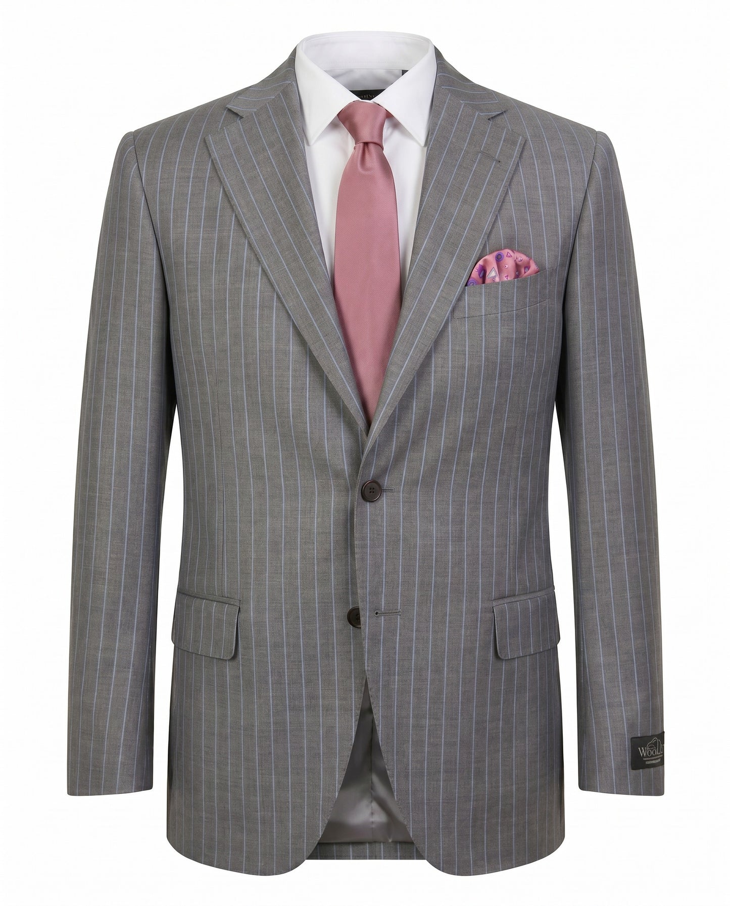 Belvest Super 130’s Wool Suit in Gray & Light blue Pinstripe