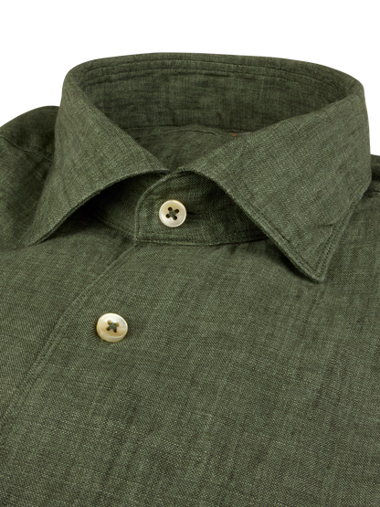 Stenströms Olive Linen Shirt in Slim Fit