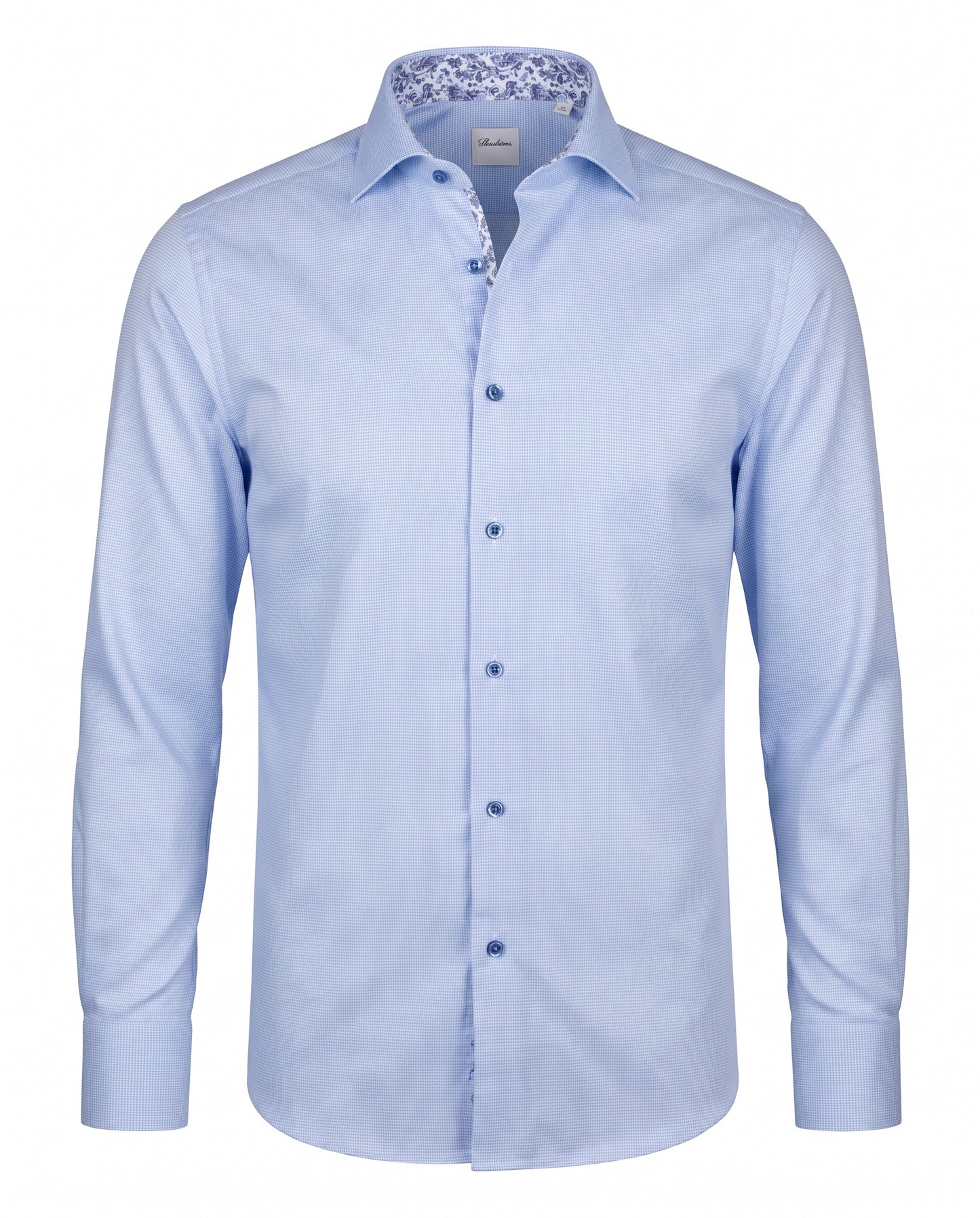 Stenströms Blue Micro Patten Shirt with Floral Contrast in Regular Fit