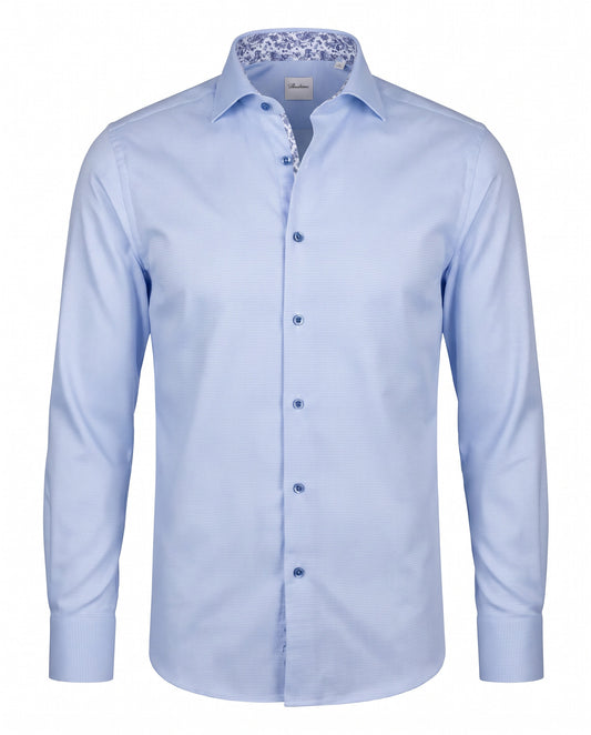 Stenströms Light Blue Twill Shirt with Brown Contrast Buttons in Slim Fit