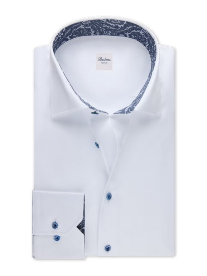 Stenströms White Contrast Twill Shirt in Slim Fit