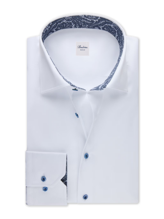 Stenströms White Contrast Twill Shirt in Slim Fit